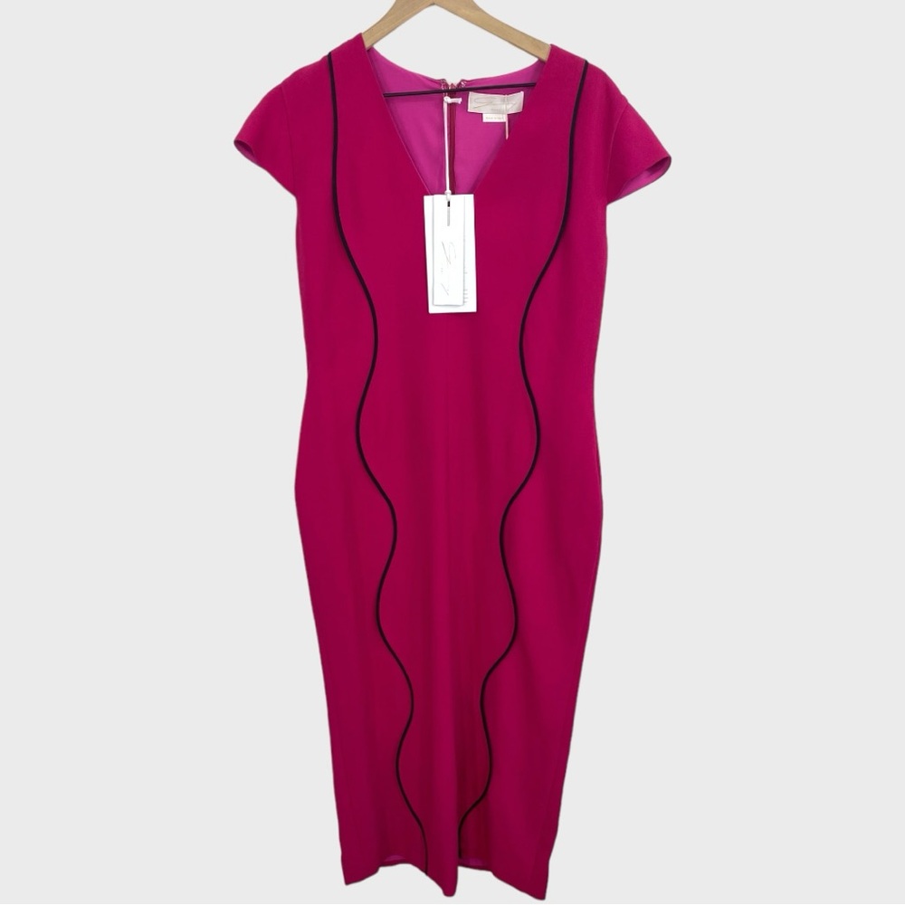 Genny NEW $1,224 Hot Pink Black Swirl Maxi Dress NWT US Size 10